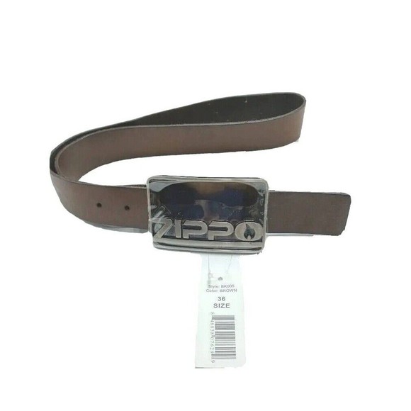 Other - Zippo Belt Buckle Zippo Logo Collectible Design Brown Leather Belt Mens Size 36